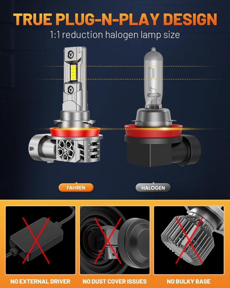 forenner Fahren New-Gen & Mordern H11 Bulbs, 900% Upgrade Brightness, H9 H8 Fog Lights 1:1 Size with 20000RPM Silent Cooling Fan Quick Install, Turn Signal Assemblies Pack of 2 - Image 5